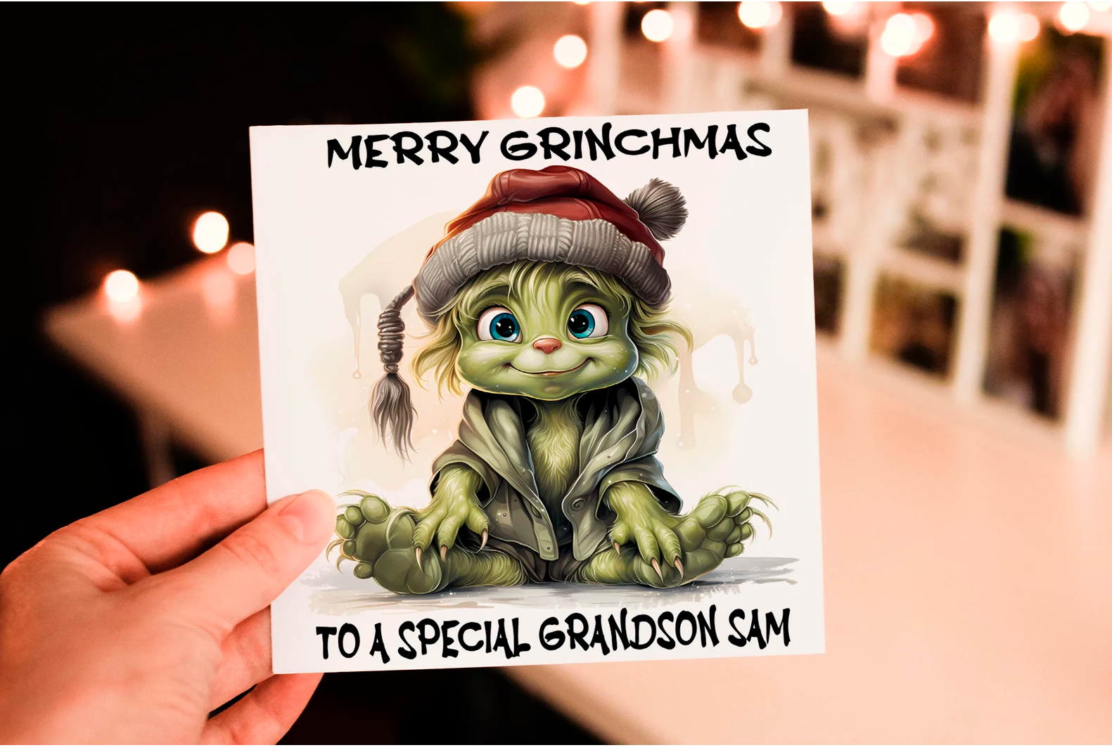 Personalized Grinch Christmas Card, Festive Holiday Card