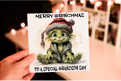 Personalized Grinch Christmas Card, Festive Holiday Card