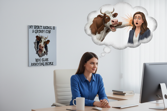 My Spirit Animal is a Grumpy Cow..... Glossy Aluminium Print