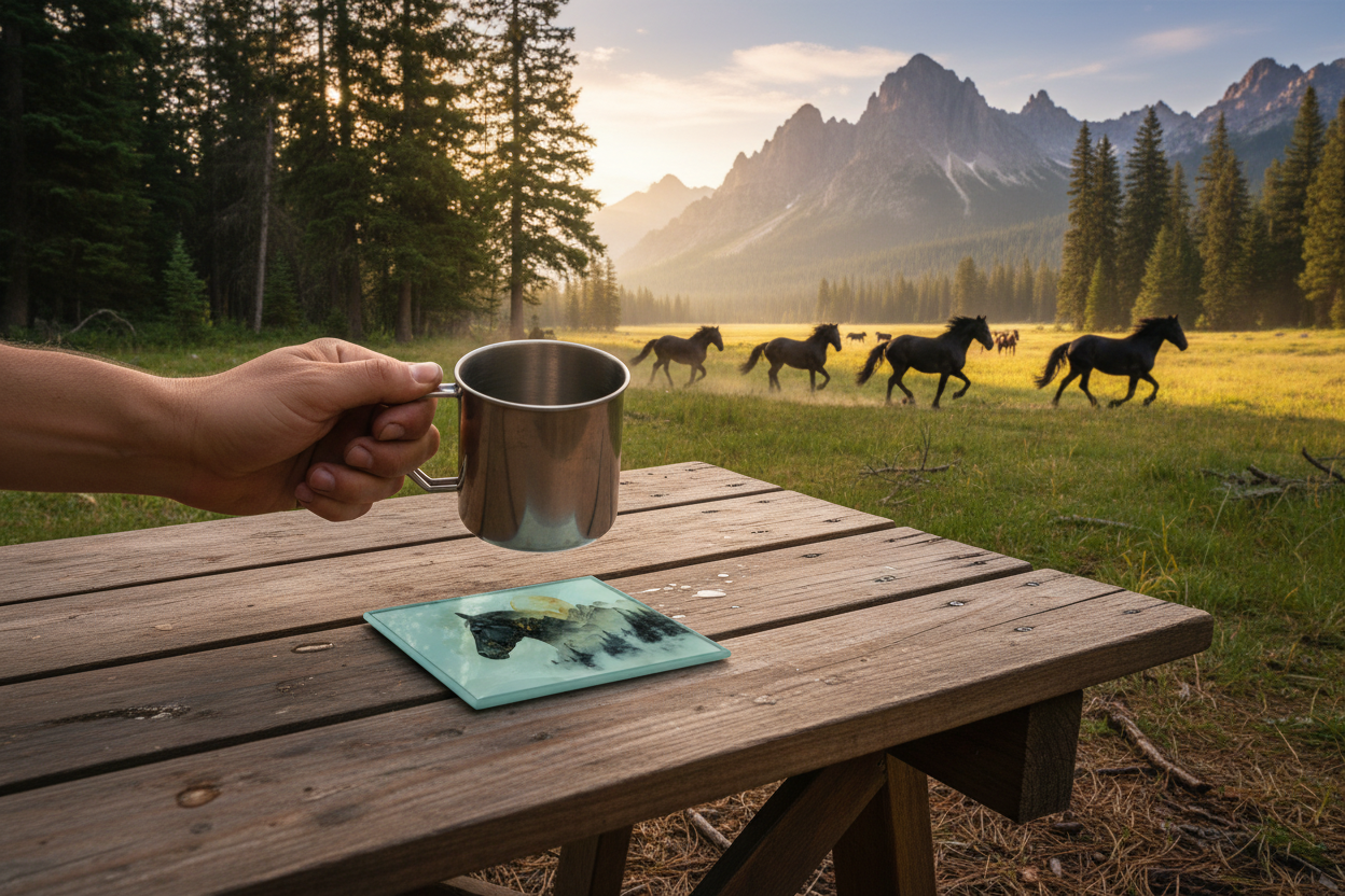Horse and Mountains Glass Coaster (Set of 4)