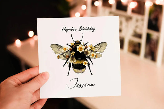 Honey Bee Birthday Card: Daffodil Floral Greeting Card