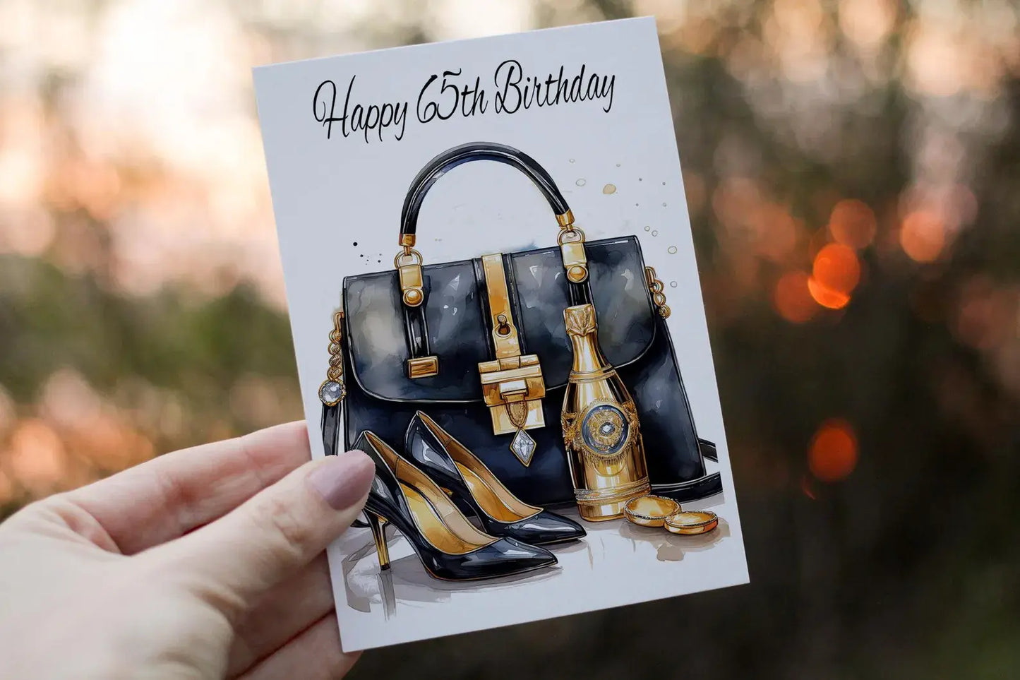 Personalised Handbag & Shoes Birthday Card, Champagne Celebration
