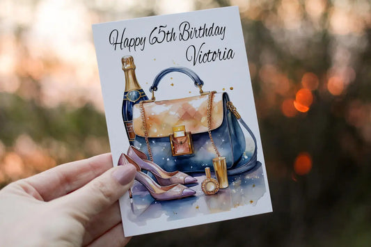 Personalised Handbag & Shoes Birthday Card, Champagne Celebration