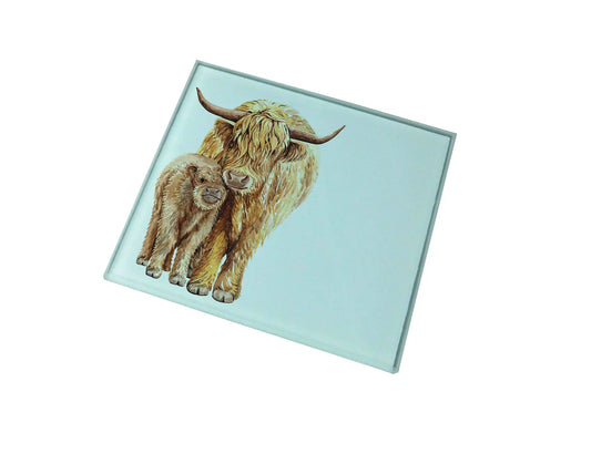 Highland Cow and Calf Glass Coaster (Set of 4)
