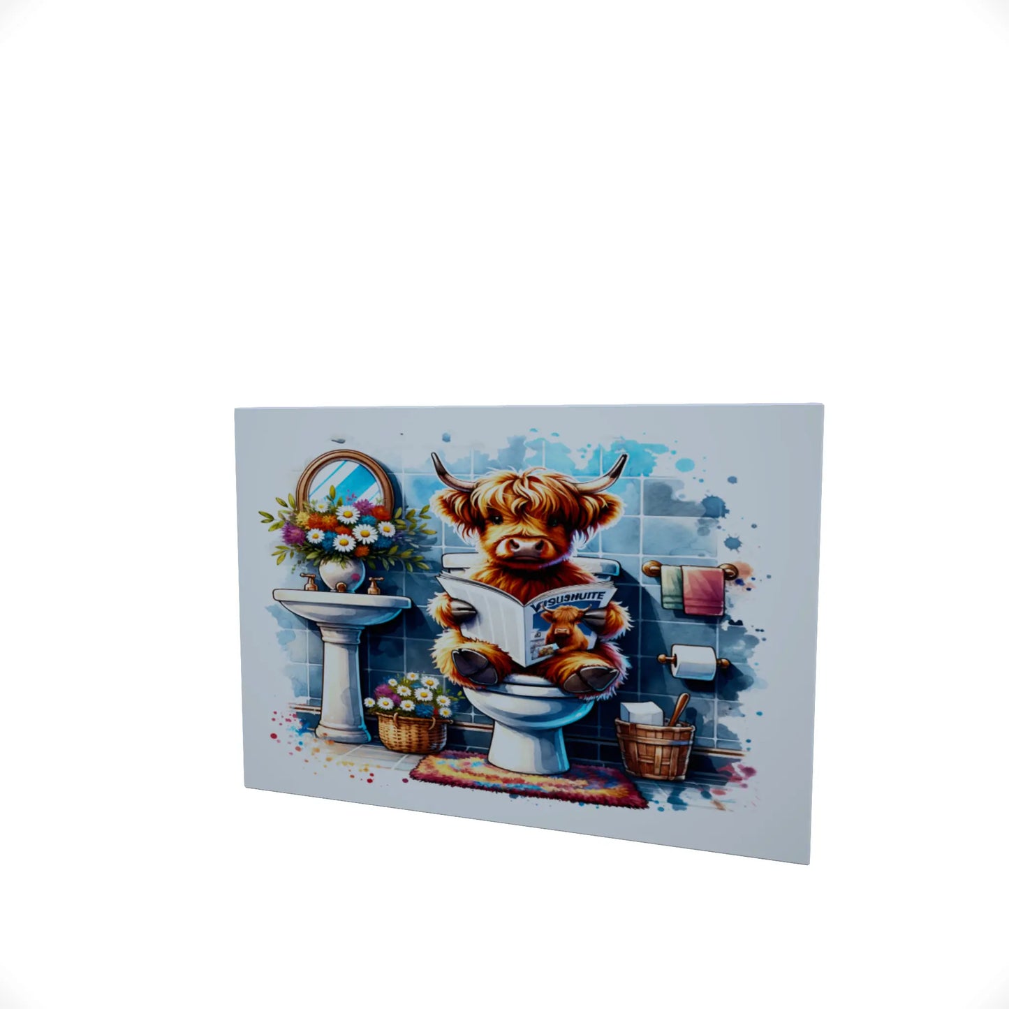 Highland Cow on the Toilet..... Glossy Aluminium Print