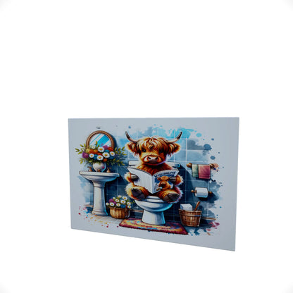 Highland Cow on the Toilet..... Glossy Aluminium Print