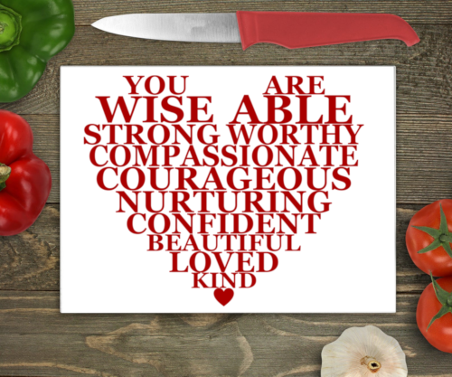 Inspirational Heart Large Glass Chopping Board - Inspirational Worktop Saver