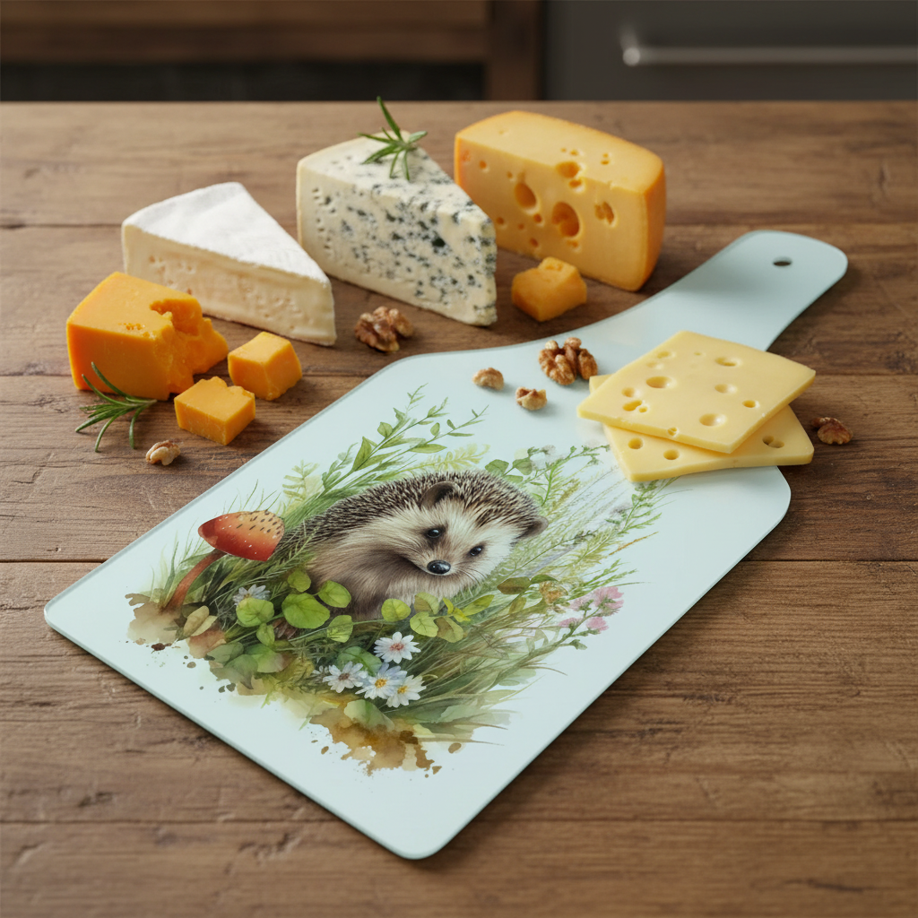 Hedgehog Bottle Shaped Glass Chopping Board - Cheese Platter, Hedgehog Worktop Saver (Copy)