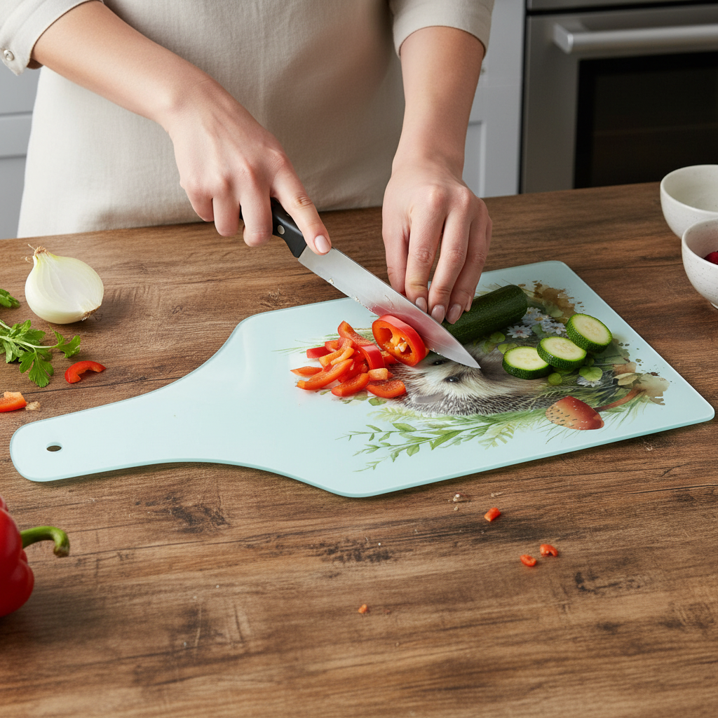 Hedgehog Bottle Shaped Glass Chopping Board - Cheese Platter, Hedgehog Worktop Saver (Copy)