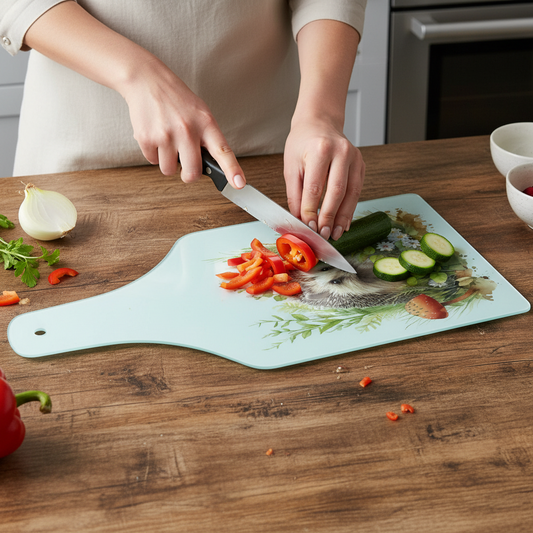 Hedgehog Bottle Shaped Glass Chopping Board - Cheese Platter, Hedgehog Worktop Saver (Copy)