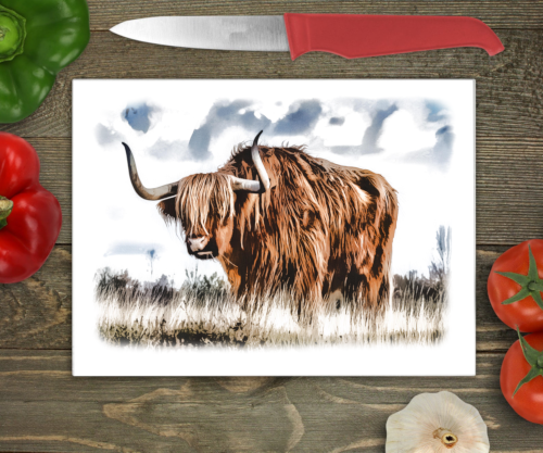 Highland Cow Glass Chopping Board - Highland Worktop Protector