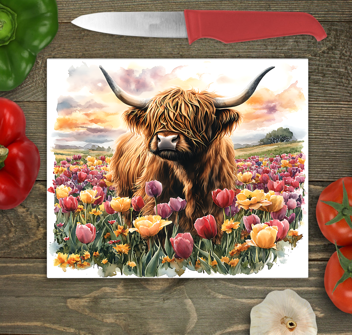Highland Cow Glass Chopping Board - Highland Cow Worktop Protector