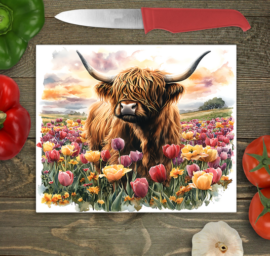 Highland Cow Glass Chopping Board - Highland Cow Worktop Protector