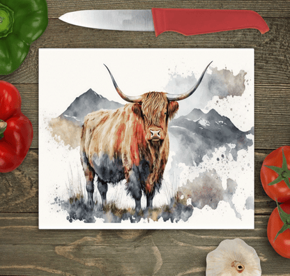 Highland Cow Glass Chopping Board - Highland Worktop Protector