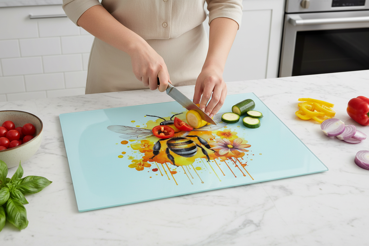 Honey Bee Glass Chopping Board, Honey Bee Cutting Board, Bee Glass Chopping