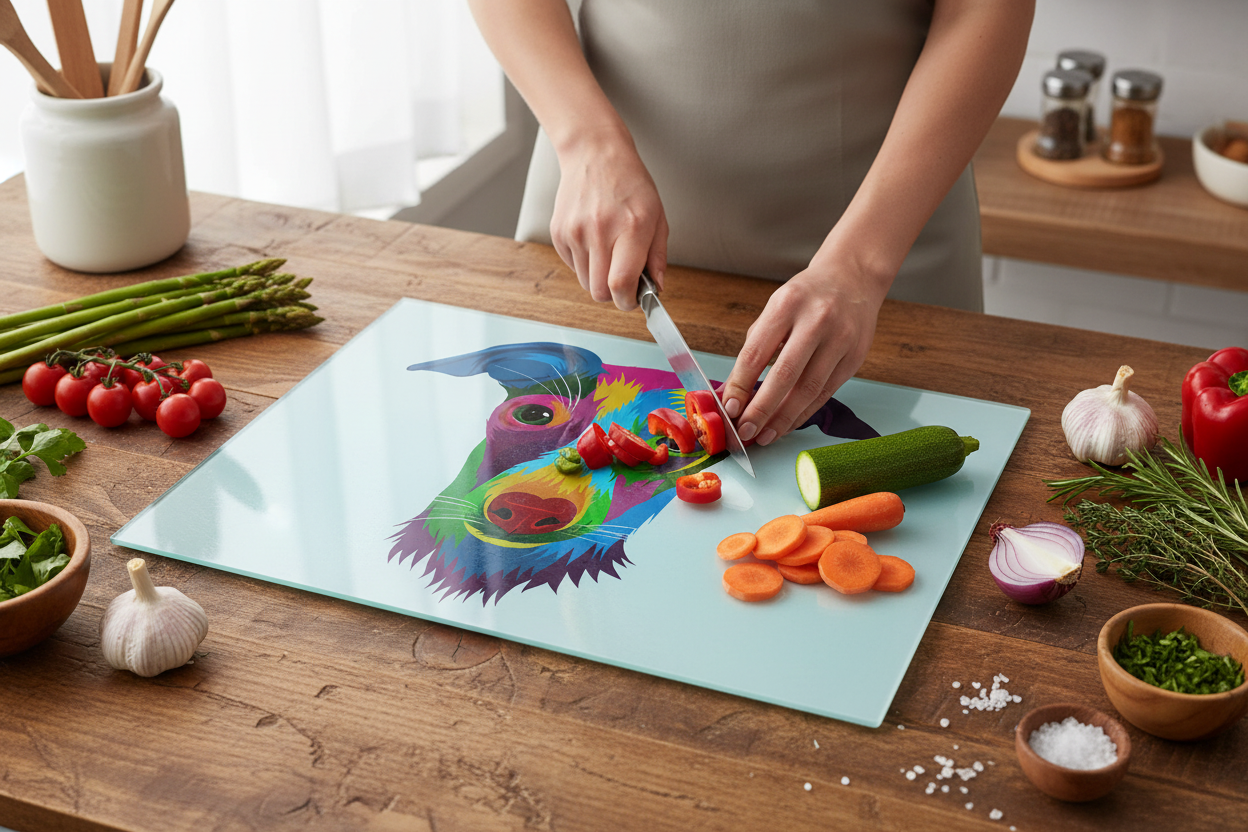 Jack Russell Glass Chopping Board, Jack Russell Worktop protector