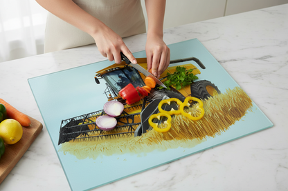 Combine Harvester (Yellow) Glass Chopping Board, Combine Harvester (Yellow) Worktop Saver
