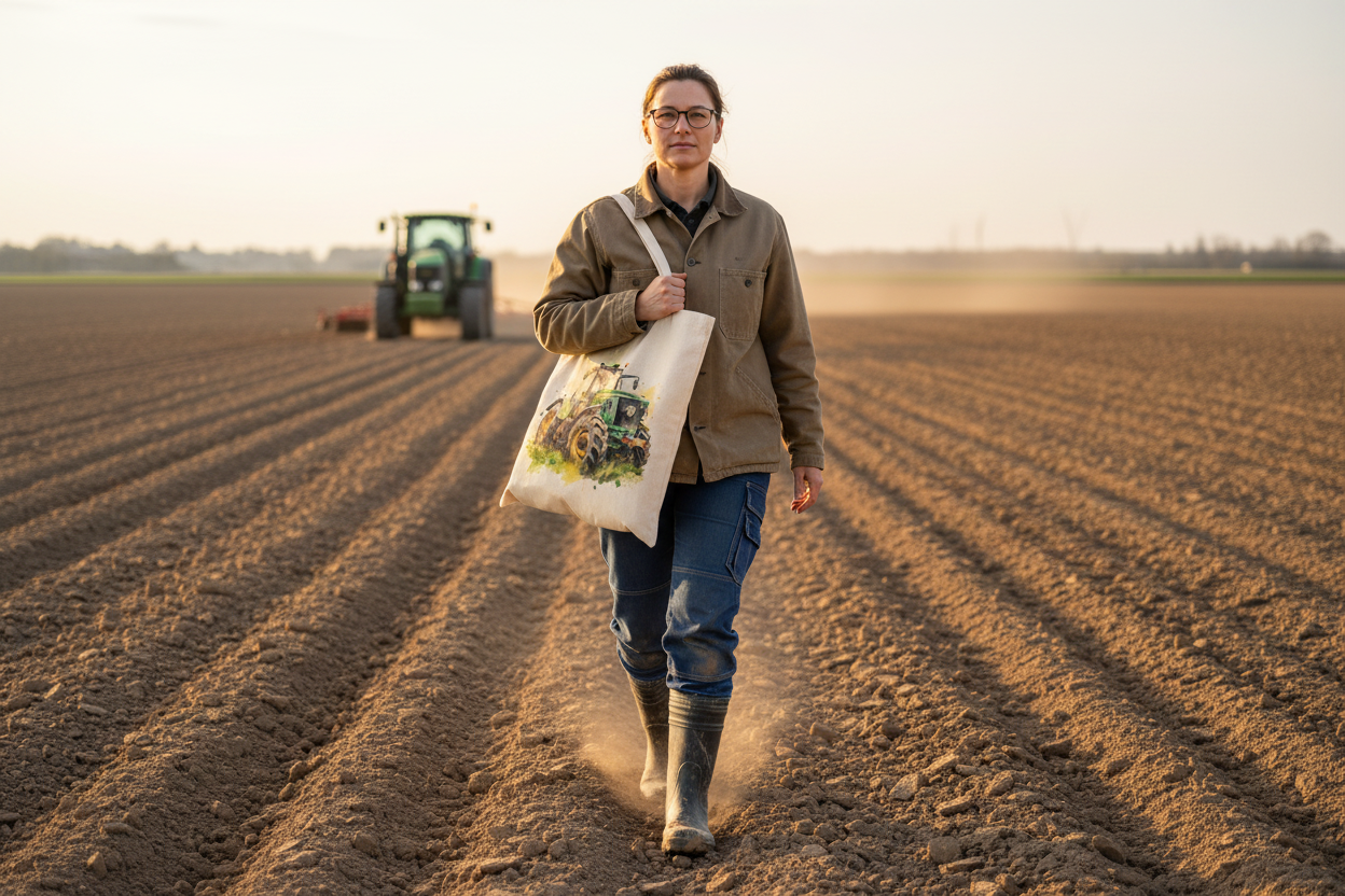 Green Tractor Burlap Tote Bag
