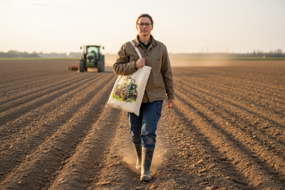 Green Tractor Burlap Tote Bag