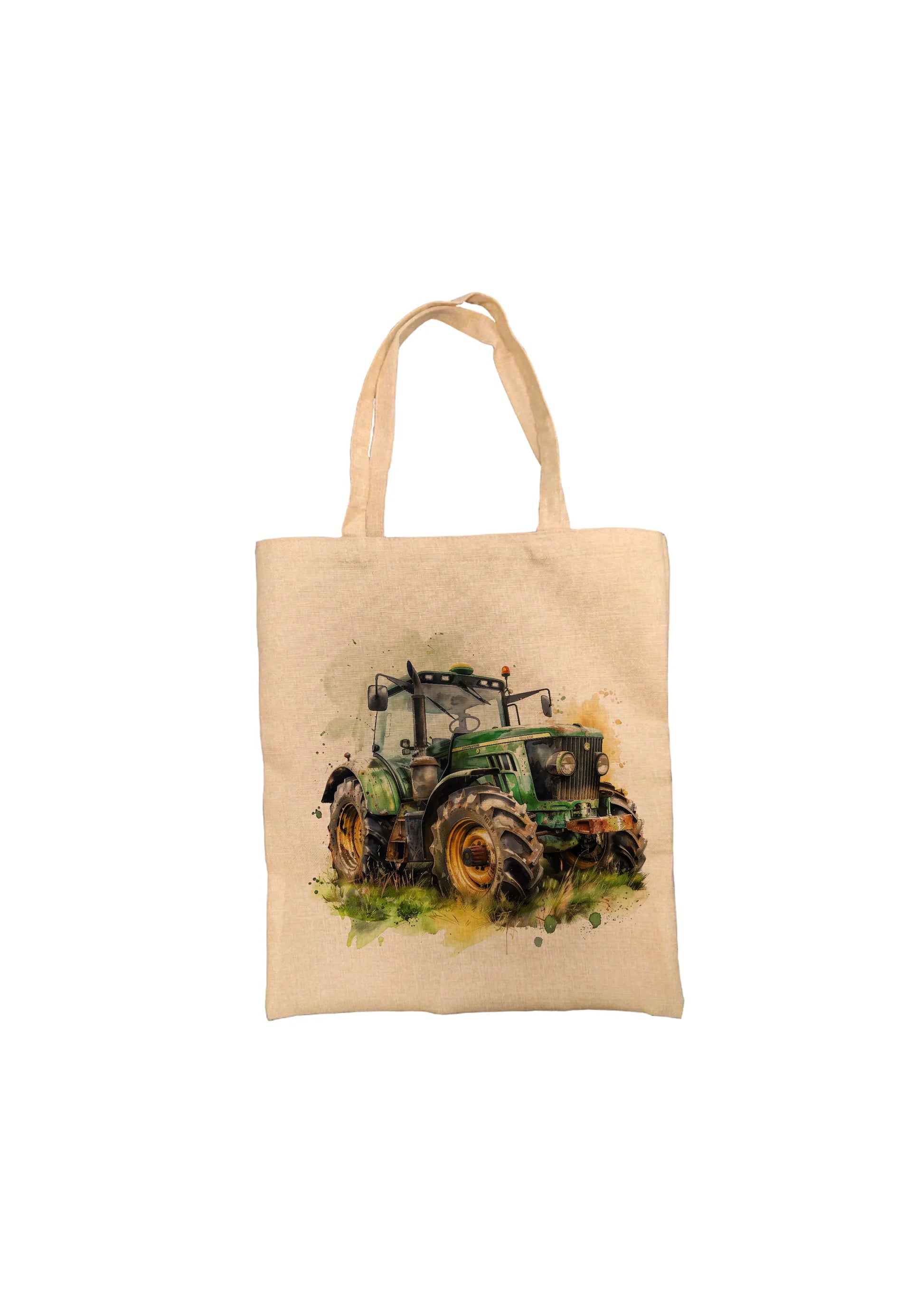 Green Tractor Burlap Tote Bag