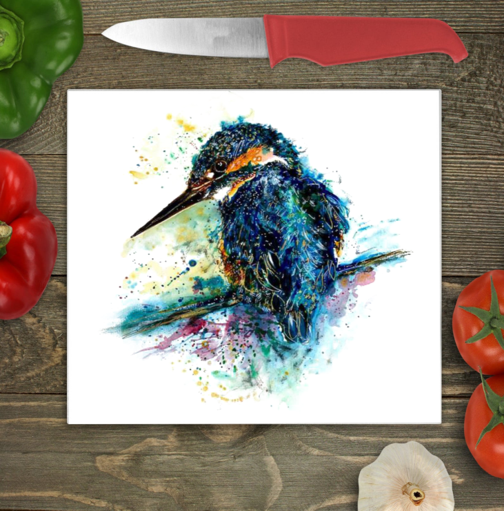 Kingfisher Large Glass Chopping Board, Kingfisher Worktop Saver