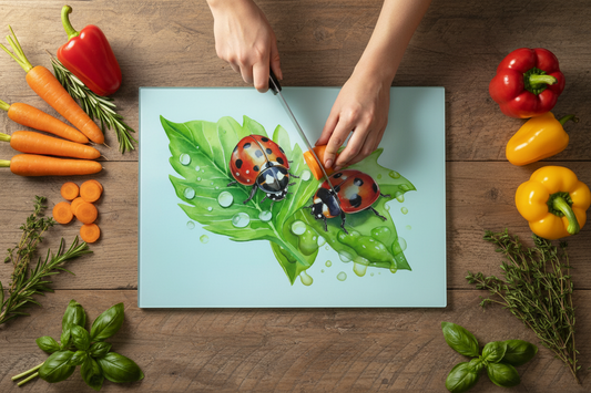 Ladybug (Ladybird) Glass Chopping Board, Ladybug Worktop Saver