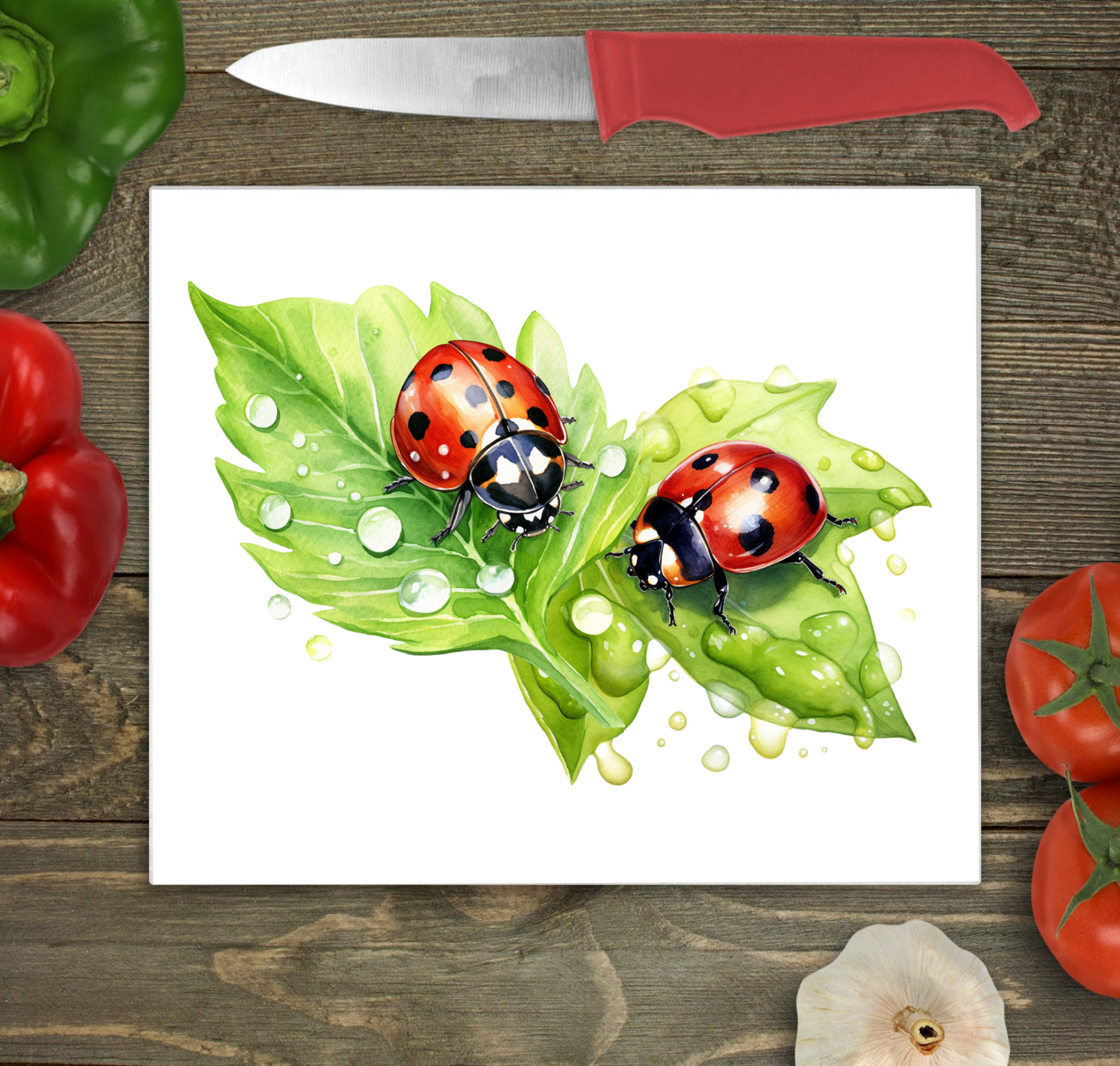 Ladybug (Ladybird) Glass Chopping Board, Ladybug Worktop Saver