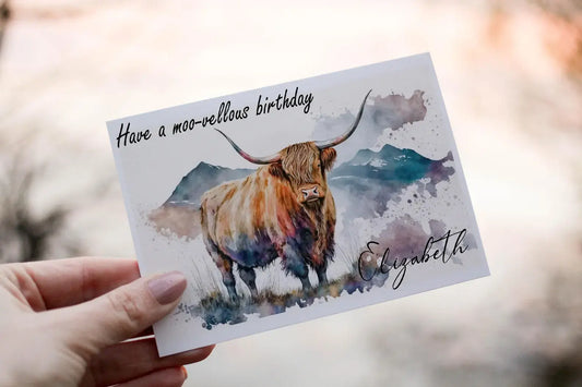 Highland Cow Birthday Card: Personalised Coo Greeting Card
