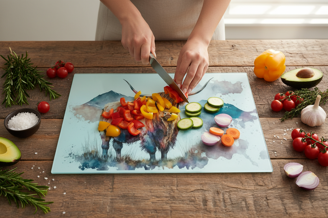 Highland Cow Glass Chopping Board - Highland Worktop Protector