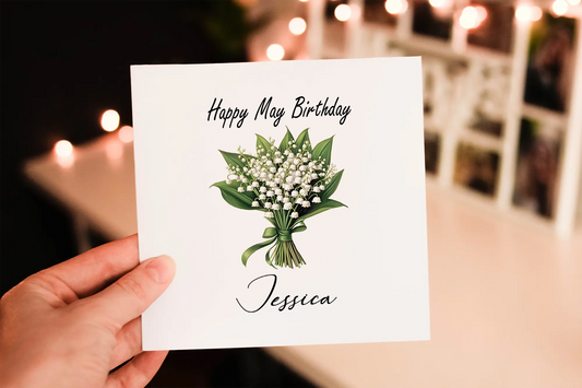 Personalised May Birthday Card: Lily Of the Valley Flower Greeting Card