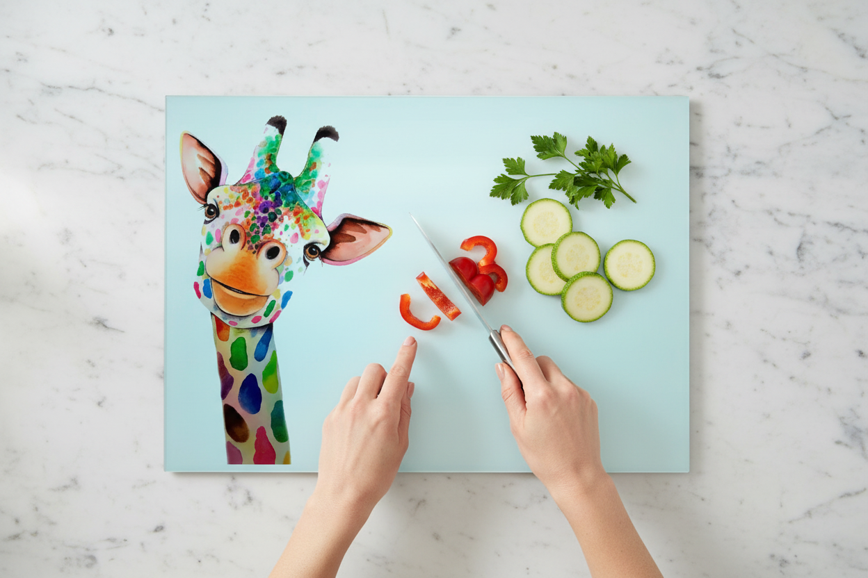 Giraffe Large Glass Chopping Board, Giraffe Worktop Saver