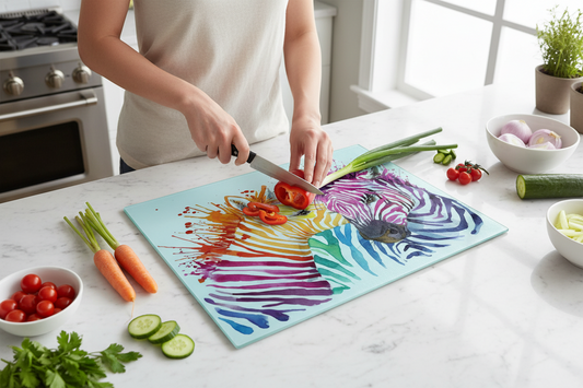 Zebra Glass Chopping Board, Zebra Worktop Saver