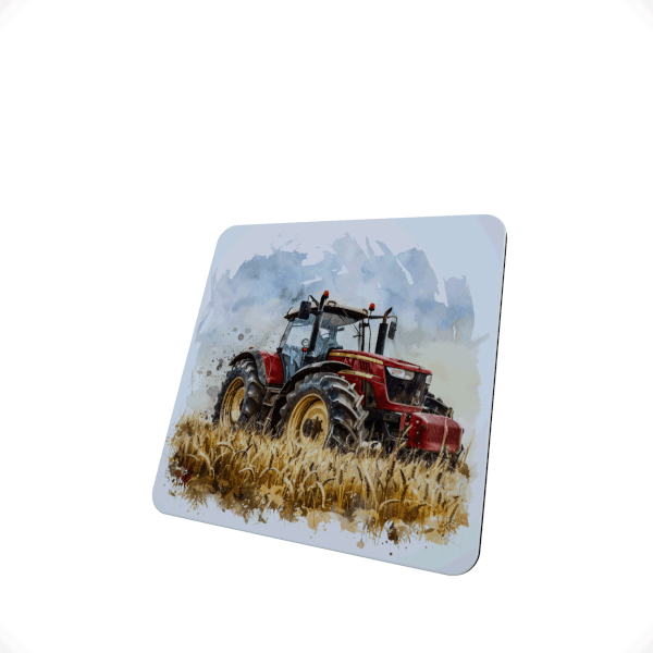 Red Tractor Hardboard Coaster