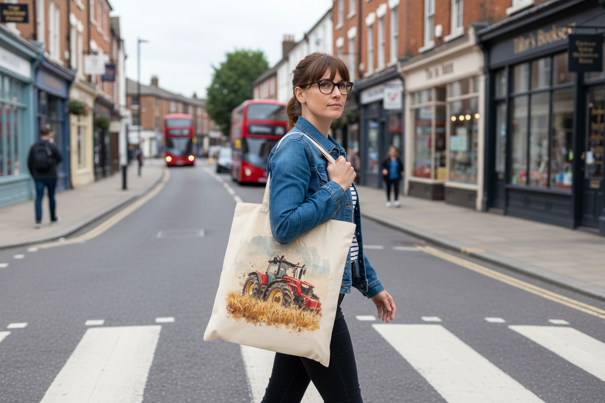 Red Tractor Burlap Tote Bag