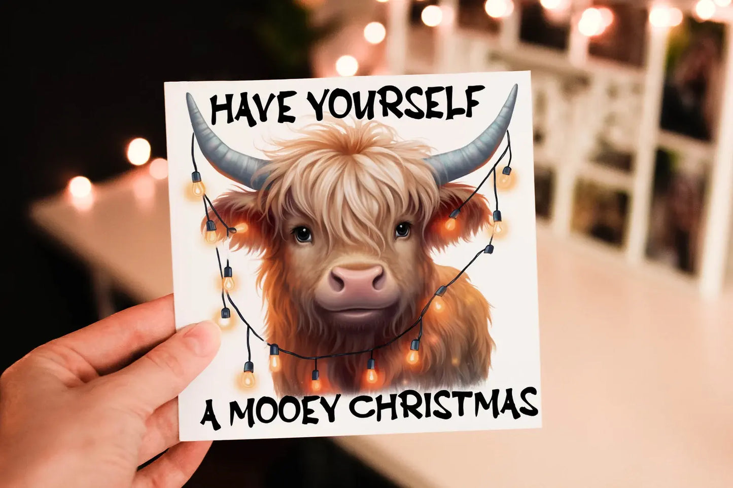 Highland Cow Christmas Card, Personalised Festive Card