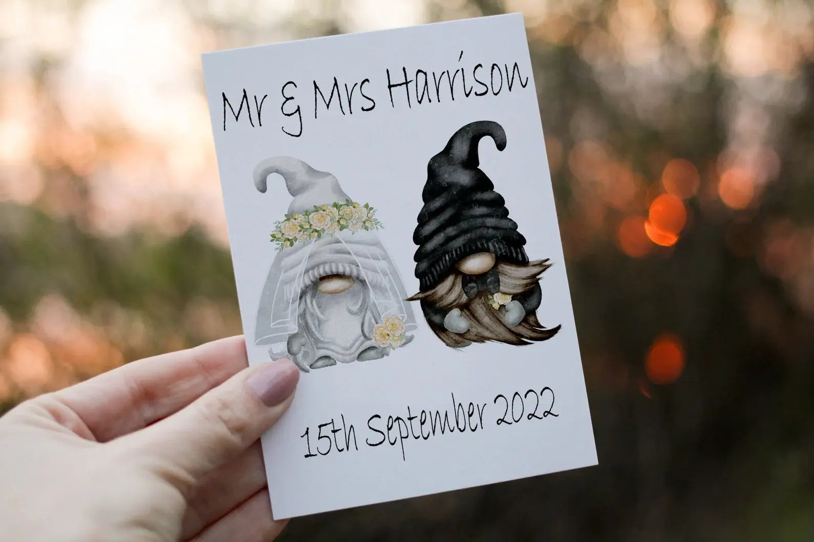 Gnome Bride and Groom Wedding, Personalised Wedding Day Card