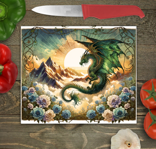 Mystic Dragon Glass Chopping Board, Dragon Worktop Saver