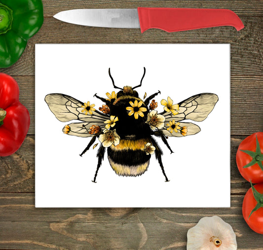 Bee Large Glass Chopping Board, Bee Worktop Saver