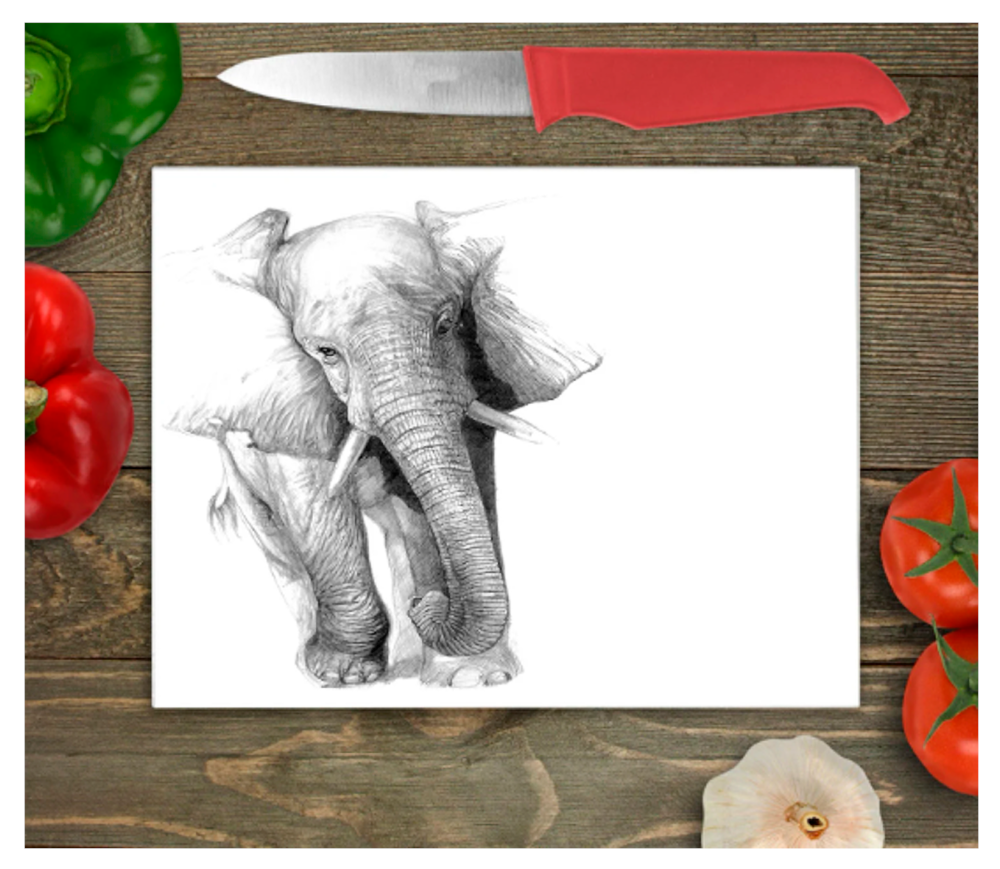 Elephant Large Glass Chopping Board, Elephant Worktop Saver