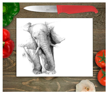 Elephant Large Glass Chopping Board, Elephant Worktop Saver