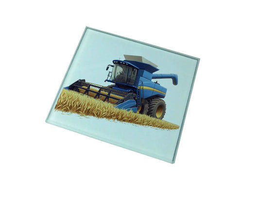 Combine Harvester (Blue) Glass Coaster (Set of 4)