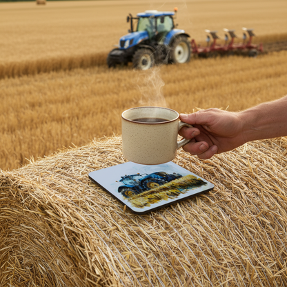Blue Tractor Hardboard Coaster