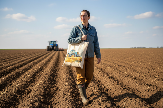 Blue Tractor Burlap Tote Bag