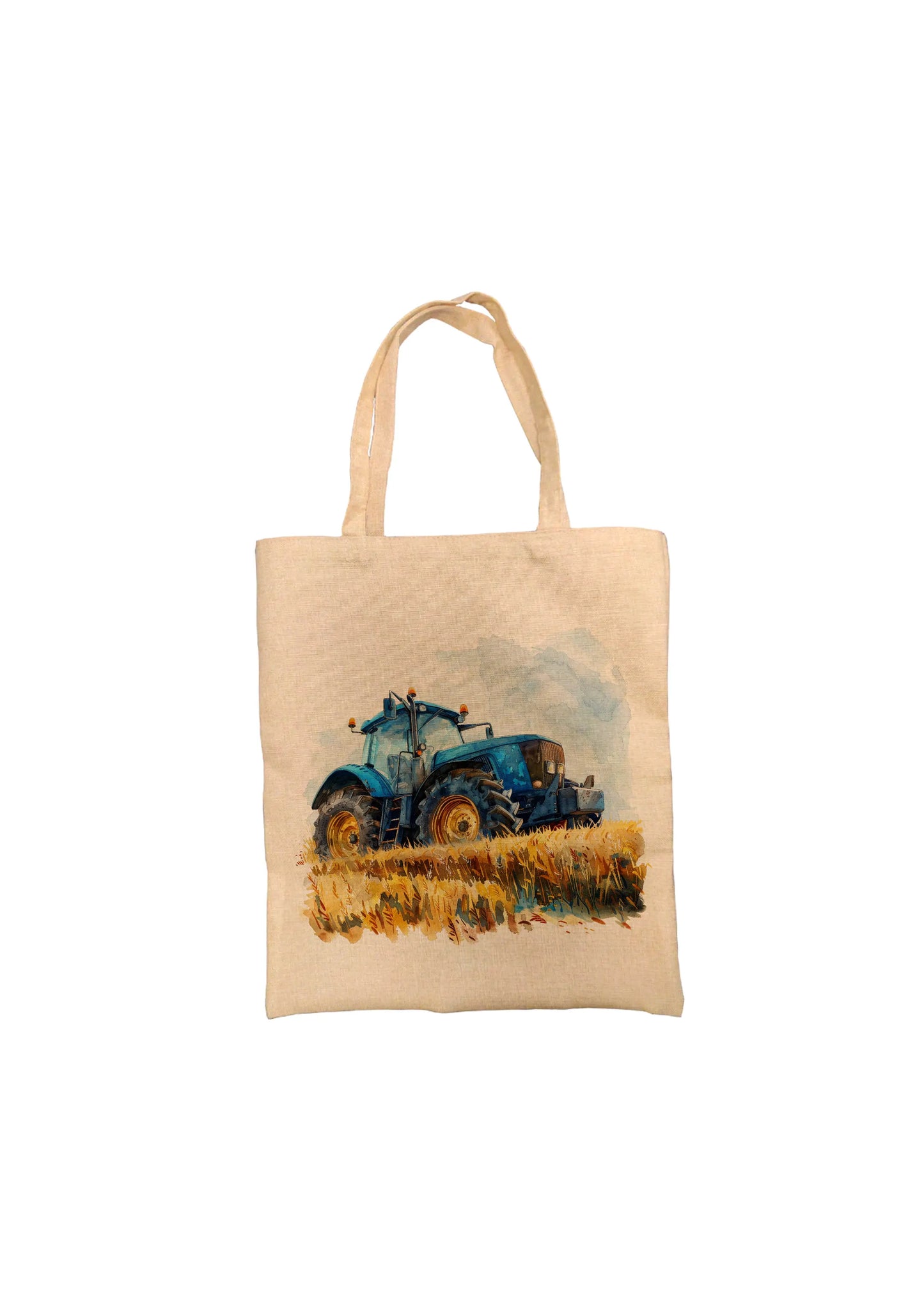 Blue Tractor Burlap Tote Bag