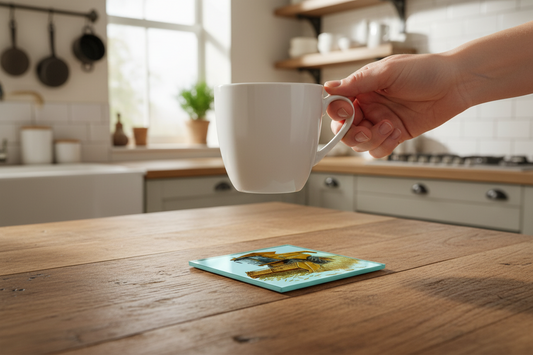 Combine Harvester (Orange) Glass Coaster (Set of 4)