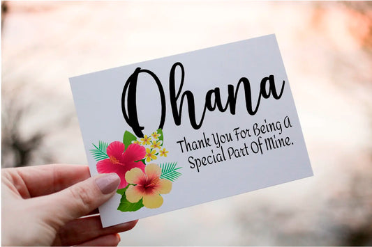 Personalised Hawaiian Birthday Card: Ohana Floral Notelet