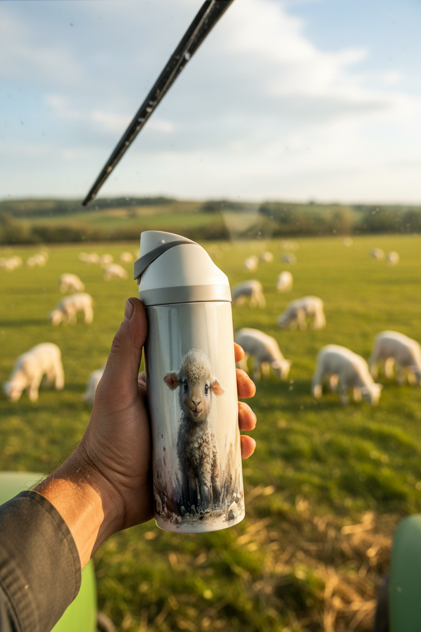 Cute Lamb- 720ml Thermal Drinks Bottle - One Touch
