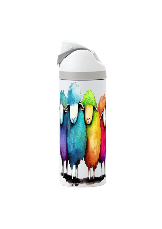 Multi Coloured Sheep - 720ml Thermal Drinks Bottle - One Touch