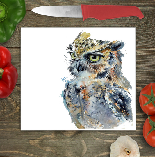 Owl Glass Chopping Board, Owl Worktop Saver