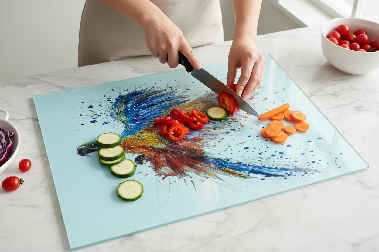 Parrot Glass Chopping Board, Parrot Worktop Saver